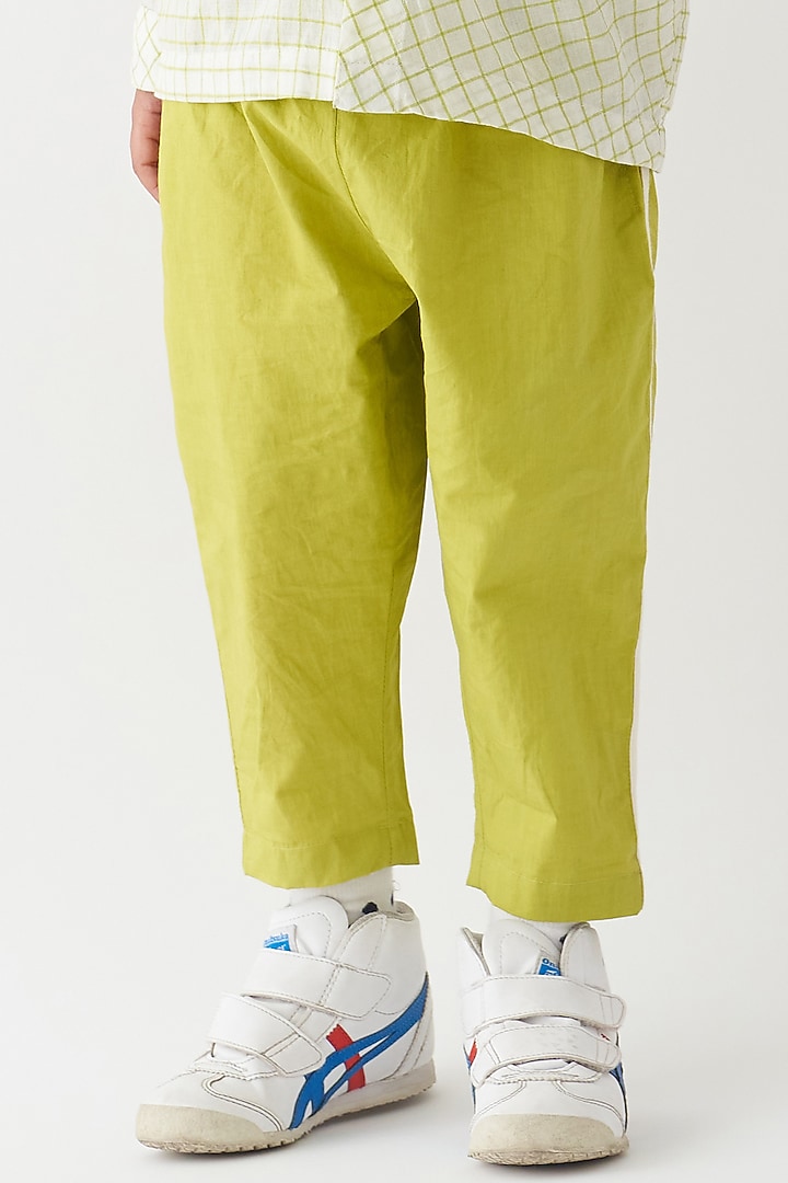 Ivory & Lime Handwoven Cotton Mul Applique Striped Co-Ord Set For Boys by Three Kidswear at Pernia's Pop Up Shop