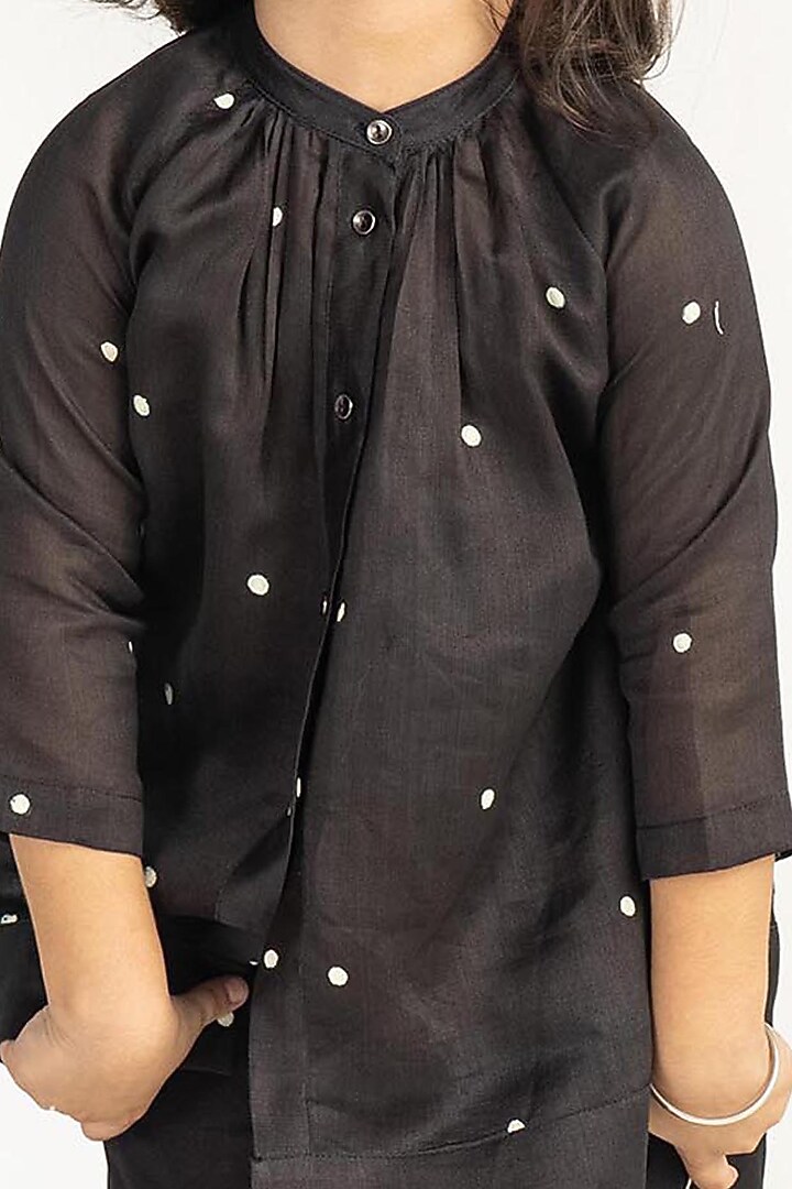 Black Polka Printed Peasant Top For Girls by Three Kidswear at Pernia's Pop Up Shop