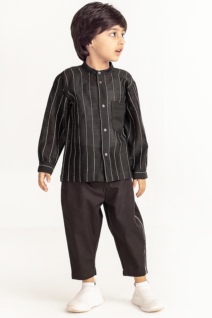 Black Embroidered Shirt For Boys by Three Kidswear