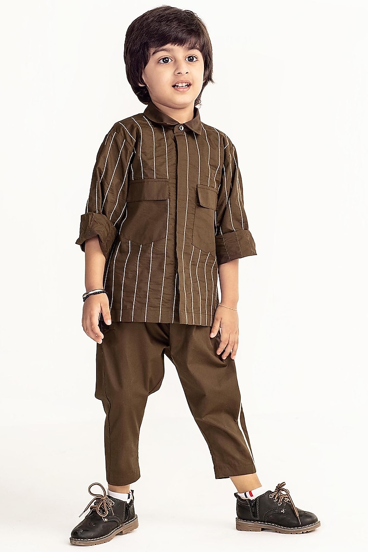 Olive Embroidered Shirt For Boys by Three Kidswear at Pernia's Pop Up Shop