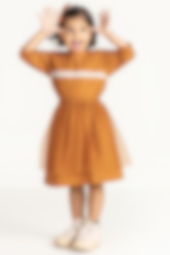 Rust Applique Striped Short Jumper For Girls by Three Kidswear