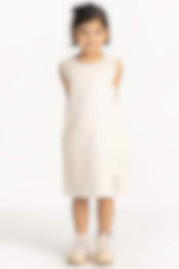 Ivory Cotton Linen Dress For Girls by Three Kidswear at Pernia's Pop Up Shop