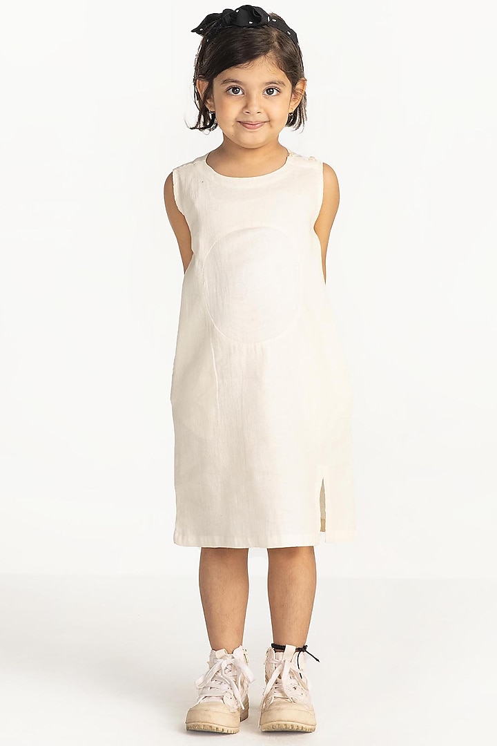 Ivory Cotton Linen Dress For Girls by Three Kidswear