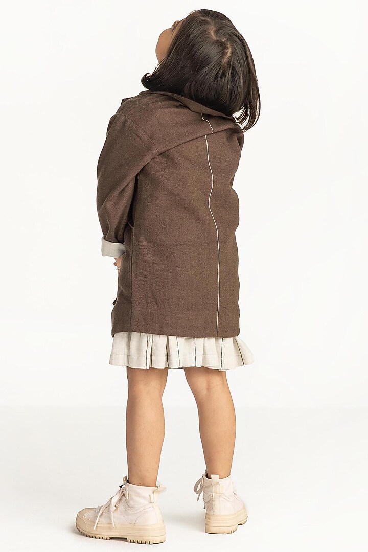 Olive Merino Wool Embroidered Jacket For Girls by Three Kidswear at Pernia's Pop Up Shop