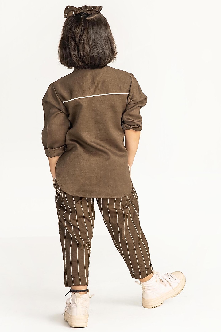 Olive Embroidered Pants For Girls by Three Kidswear at Pernia's Pop Up Shop