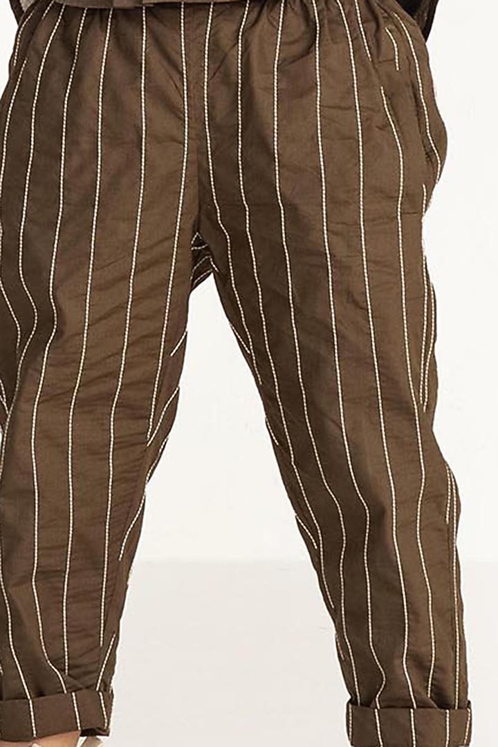 Olive Embroidered Pants For Girls by Three Kidswear at Pernia's Pop Up Shop