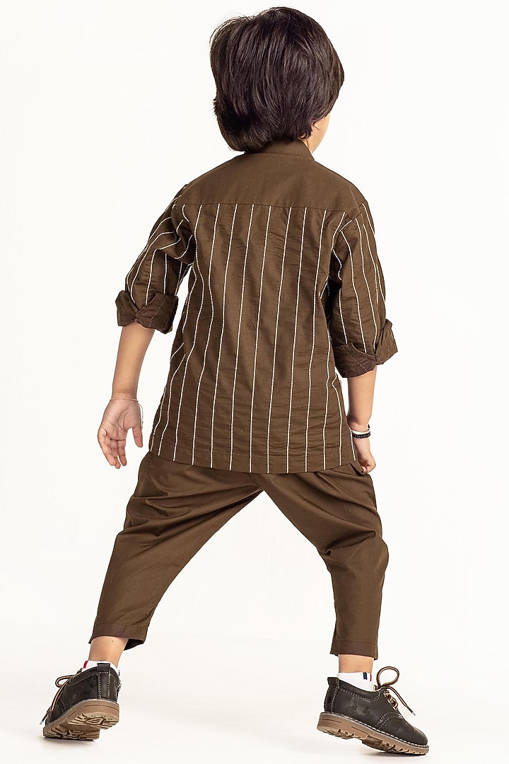 Olive Applique Striped Pants For Boys by Three Kidswear at Pernia's Pop Up Shop