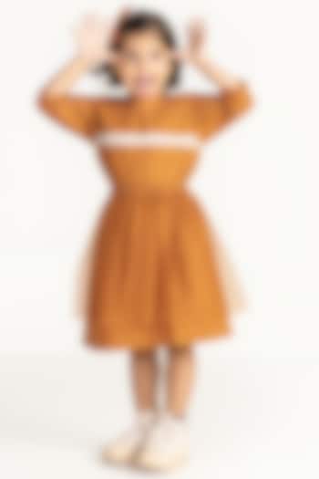 Rust Soft Net Layered Skirt For Girls by Three Kidswear