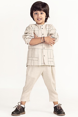 Ivory Striped Pants For Boys by Three Kidswear