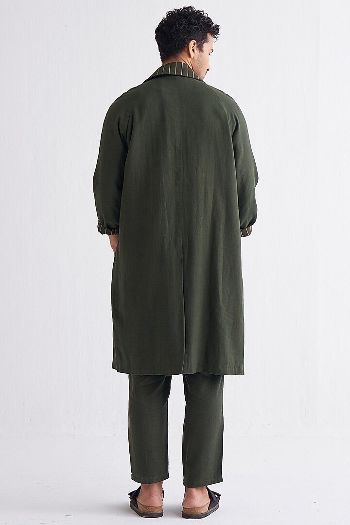 Olive Melange Striped Trench Jacket by Three Men at Pernia's Pop Up Shop
