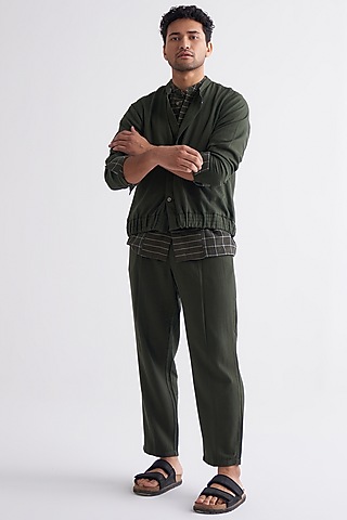 Olive Melange Short Jacket by Three Men