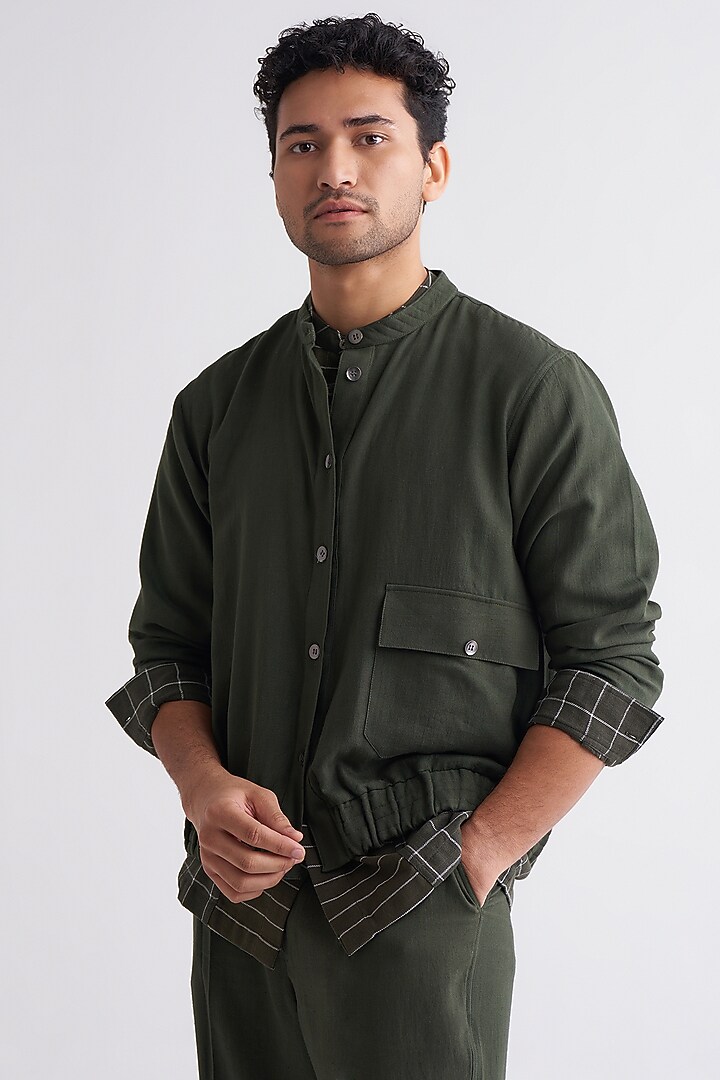 Olive Melange Short Jacket by Three Men at Pernia's Pop Up Shop