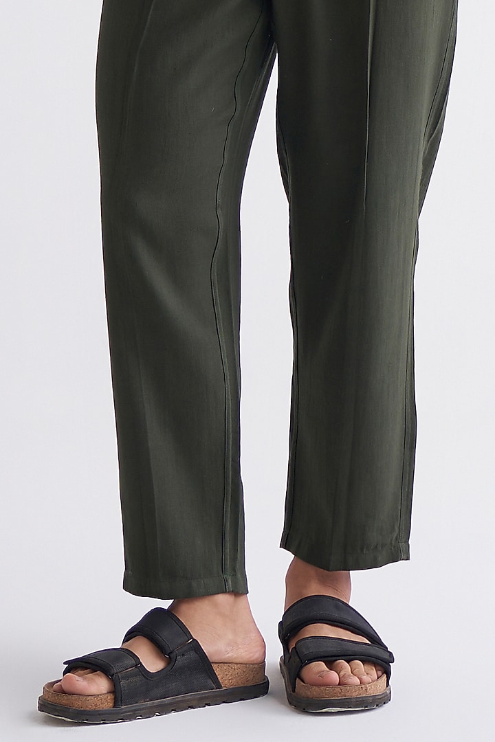 Olive Melange Pleated Pants by Three Men at Pernia's Pop Up Shop