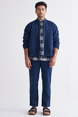 Navy Melange Pleated Pants by Three Men
