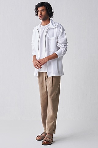 White Cotton Poplin Shirt by Three Men