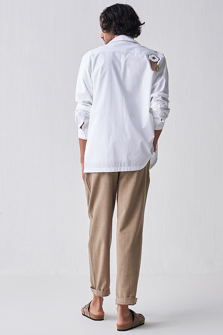 White Cotton Poplin Party Wear Shirt by Three Men at Pernia's Pop Up Shop