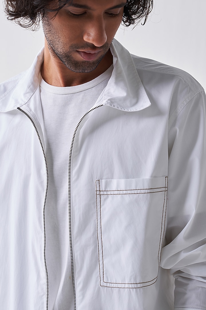 White Cotton Poplin Party Wear Shirt by Three Men at Pernia's Pop Up Shop