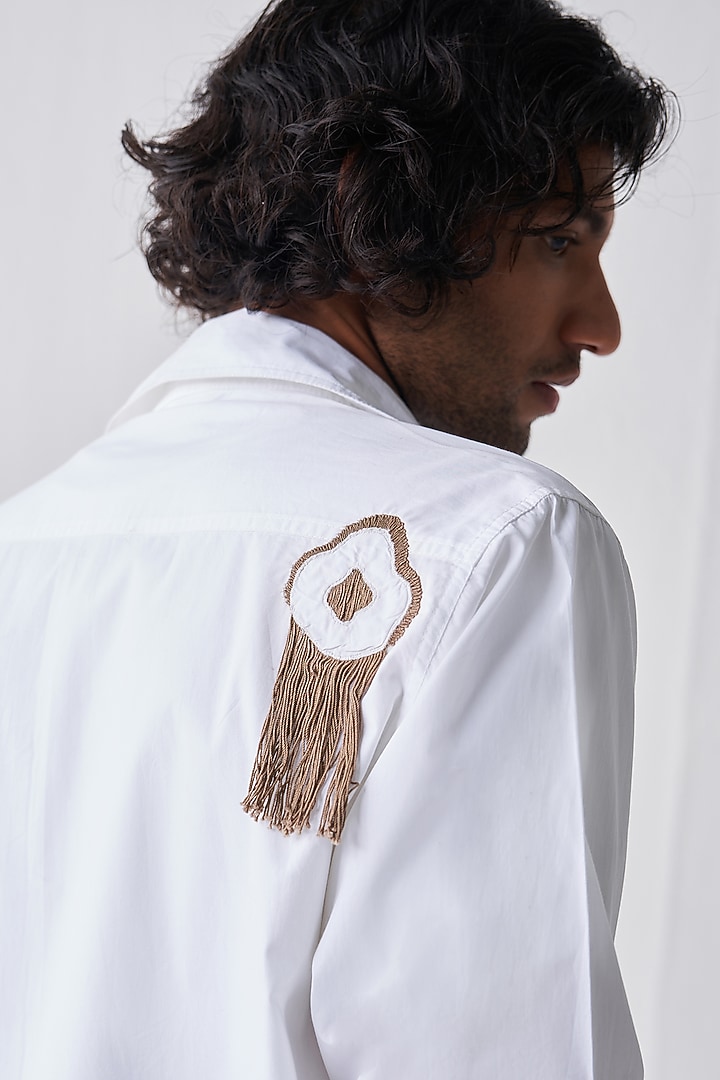 White Cotton Poplin Party Wear Shirt by Three Men at Pernia's Pop Up Shop