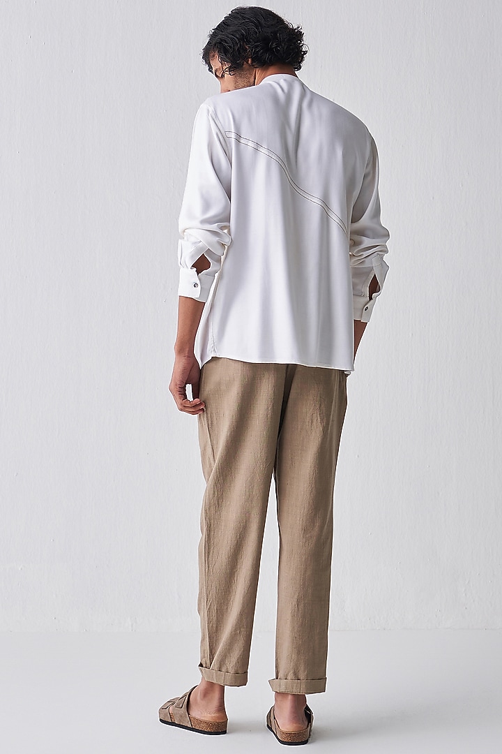 Ivory Tencel Party Wear Shirt by Three Men at Pernia's Pop Up Shop