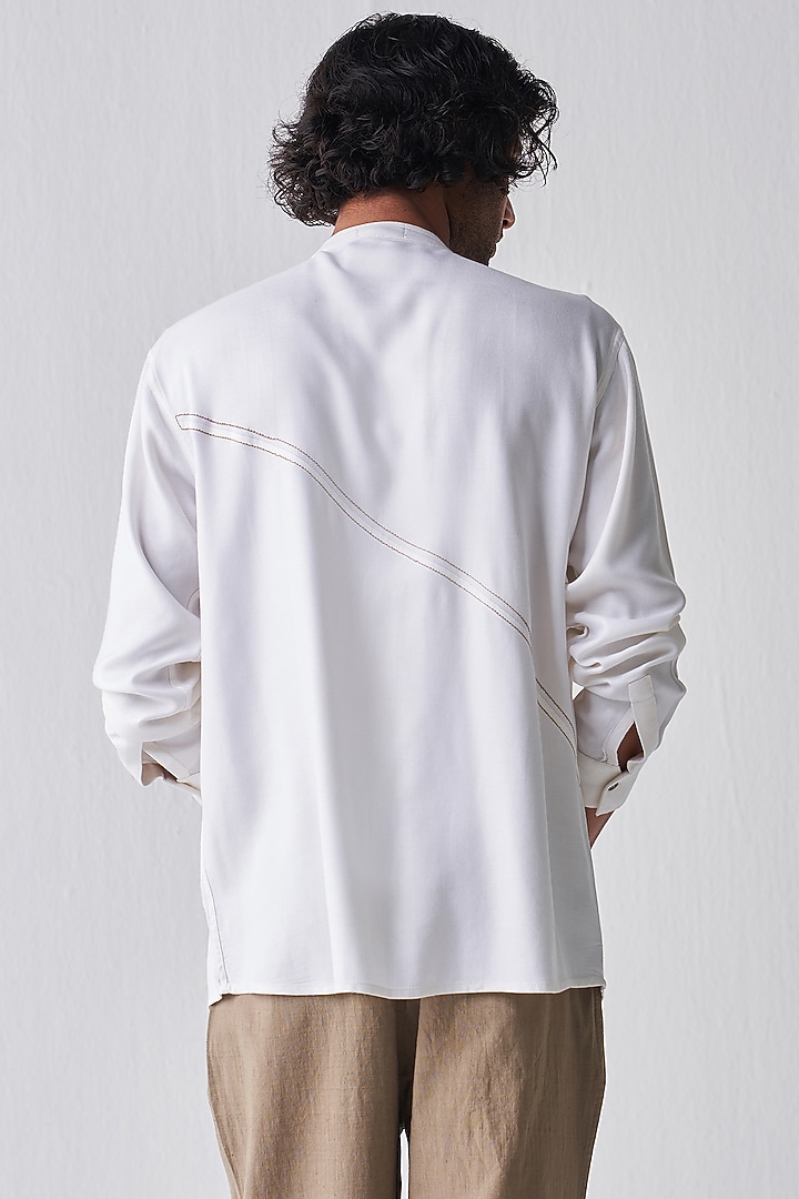 Ivory Tencel Party Wear Shirt by Three Men at Pernia's Pop Up Shop