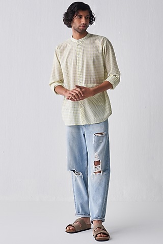 Lime Mul Striped Shirt by Three Men