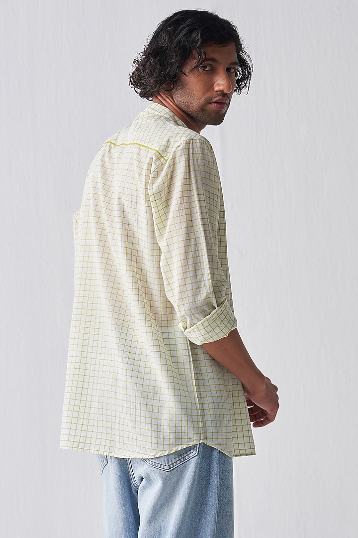 Lime Mul Striped Party Wear Shirt by Three Men at Pernia's Pop Up Shop