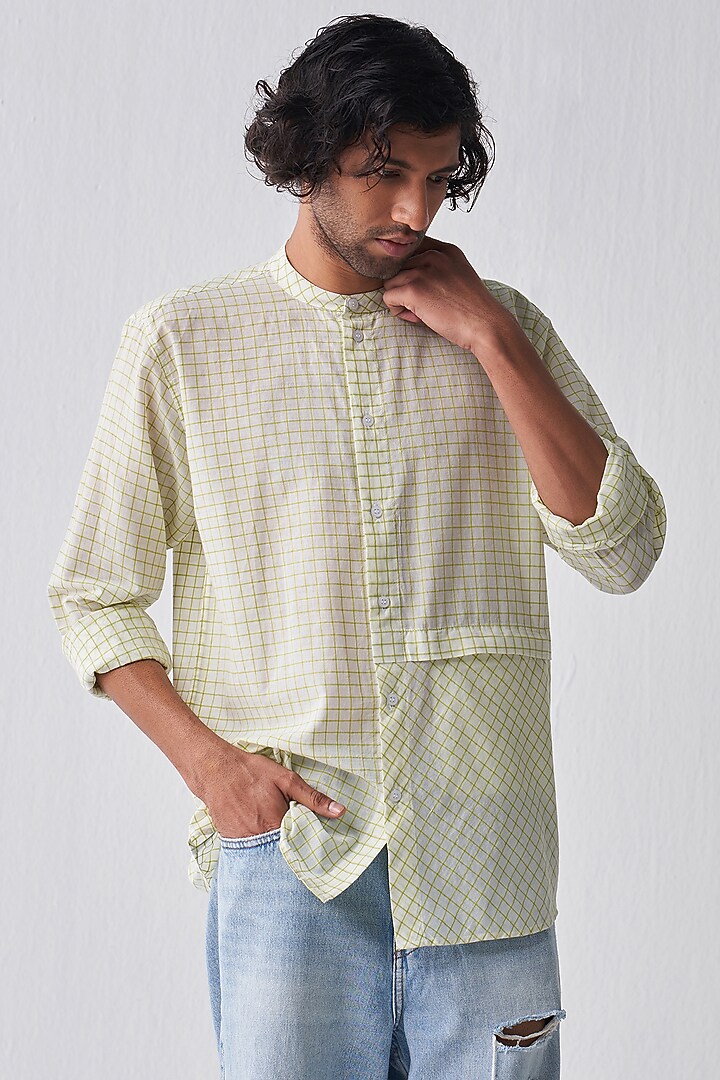 Lime Mul Striped Party Wear Shirt by Three Men at Pernia's Pop Up Shop