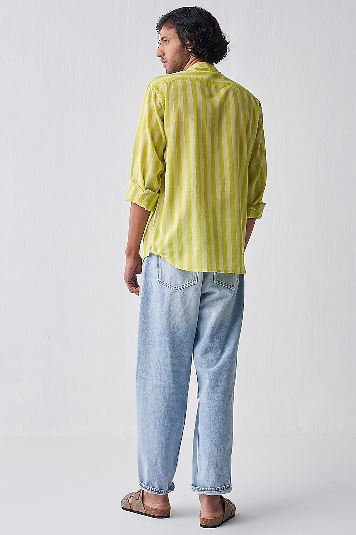 Lime Mul Striped Party Wear Shirt by Three Men at Pernia's Pop Up Shop