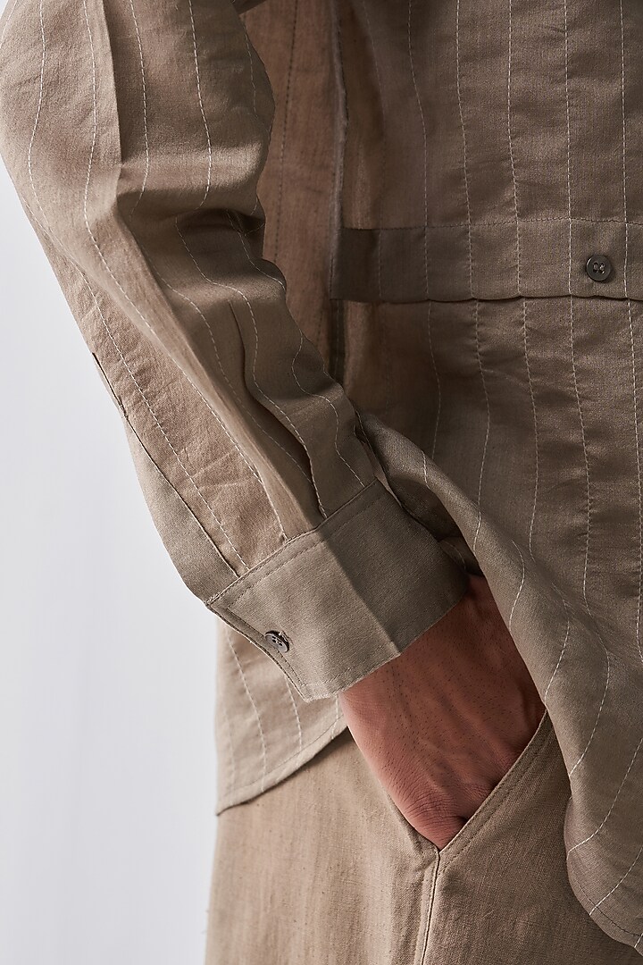 Sage Chanderi Embroidered Party Wear Shirt by Three Men at Pernia's Pop Up Shop