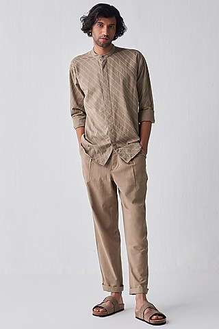 Sage Handloom Cotton Embroidered Shirt by Three Men