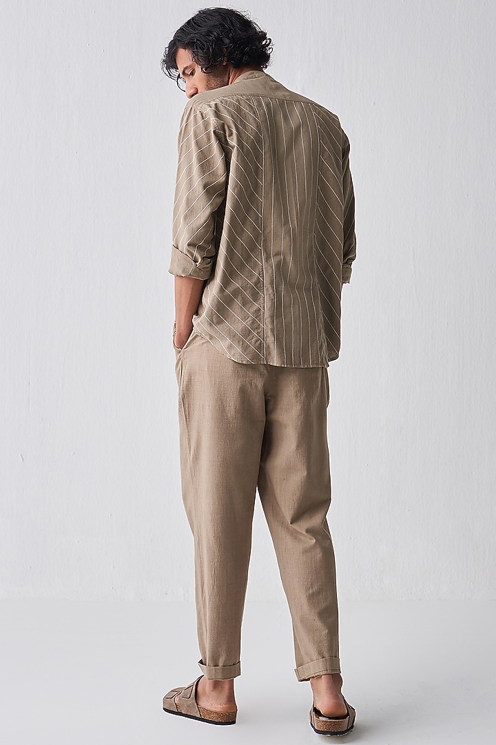 Sage Handloom Cotton Embroidered Party Wear Shirt by Three Men at Pernia's Pop Up Shop
