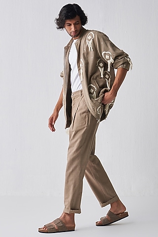 Sage Handloom Cotton Pleated Pants by Three Men