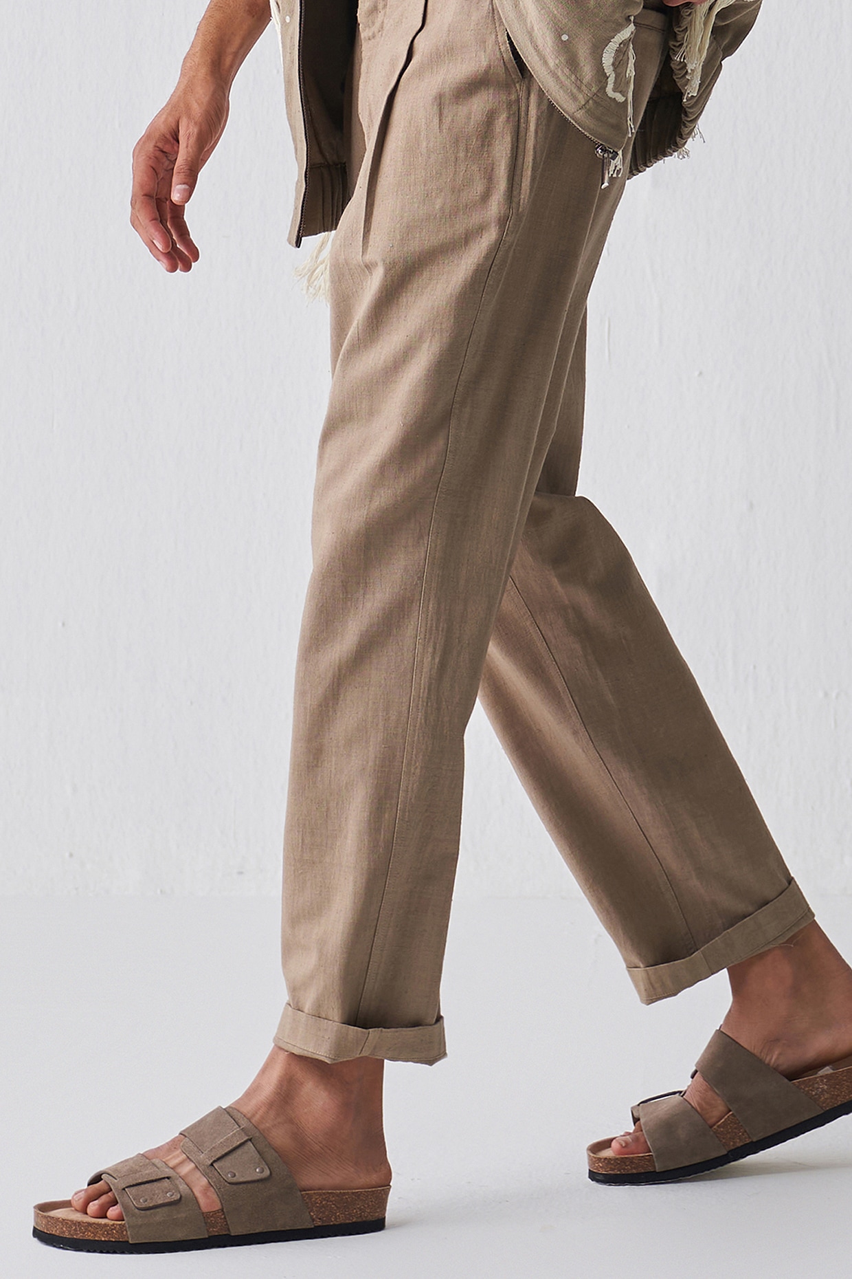 White Cotton Regular Fit Trouser with Pleated Front  Saffron Threads