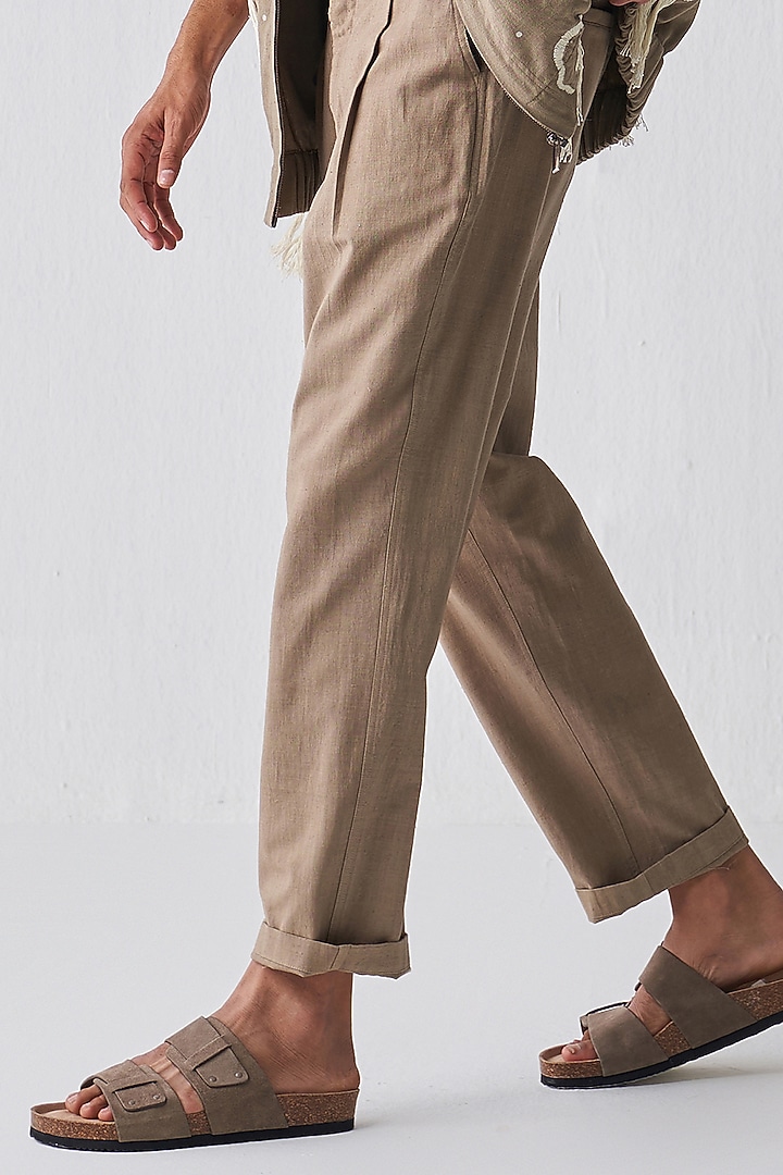 Sage Handloom Cotton Pleated Pants by Three Men at Pernia's Pop Up Shop