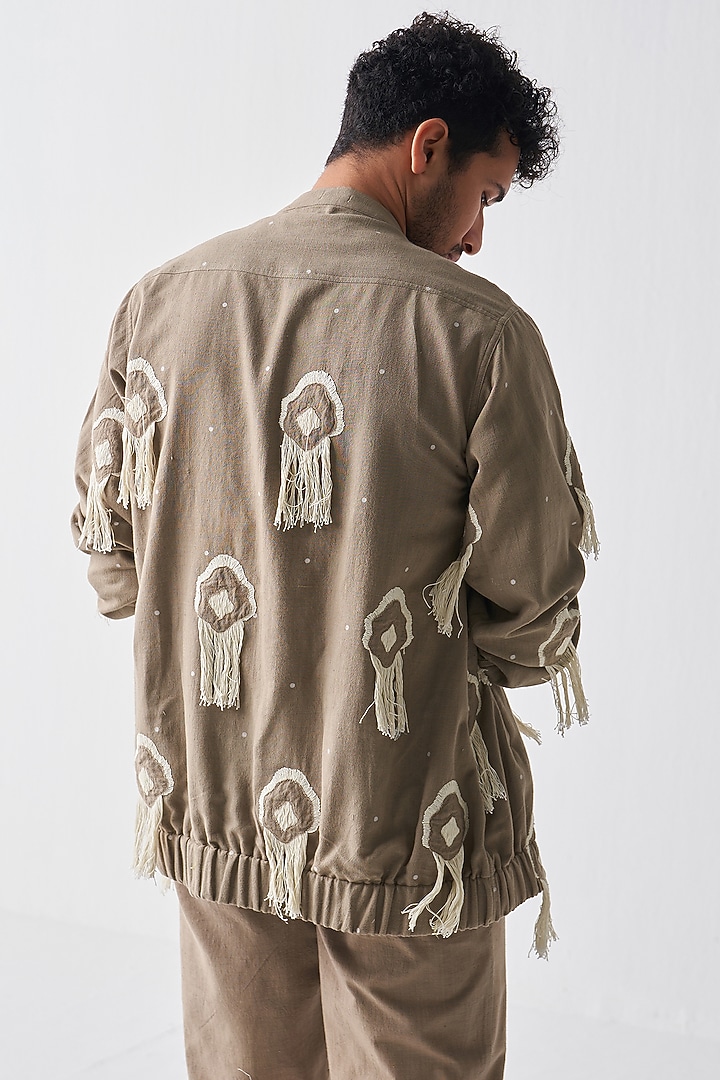 Sage Handloom Cotton Bomber Jacket by Three Men at Pernia's Pop Up Shop