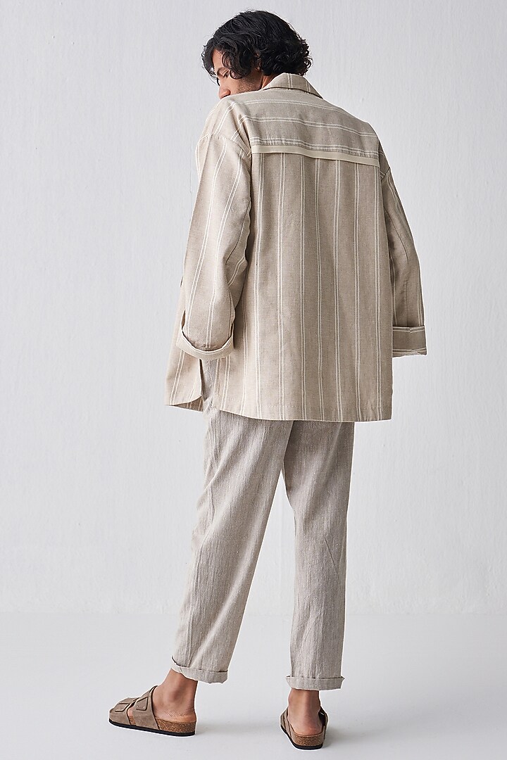 Beige Handloom Cotton Jacket by Three Men at Pernia's Pop Up Shop