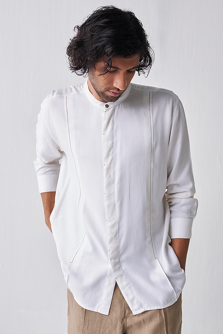 Ivory Tencel & Handloom Cotton Co-Ord Set by Three Men at Pernia's Pop Up Shop