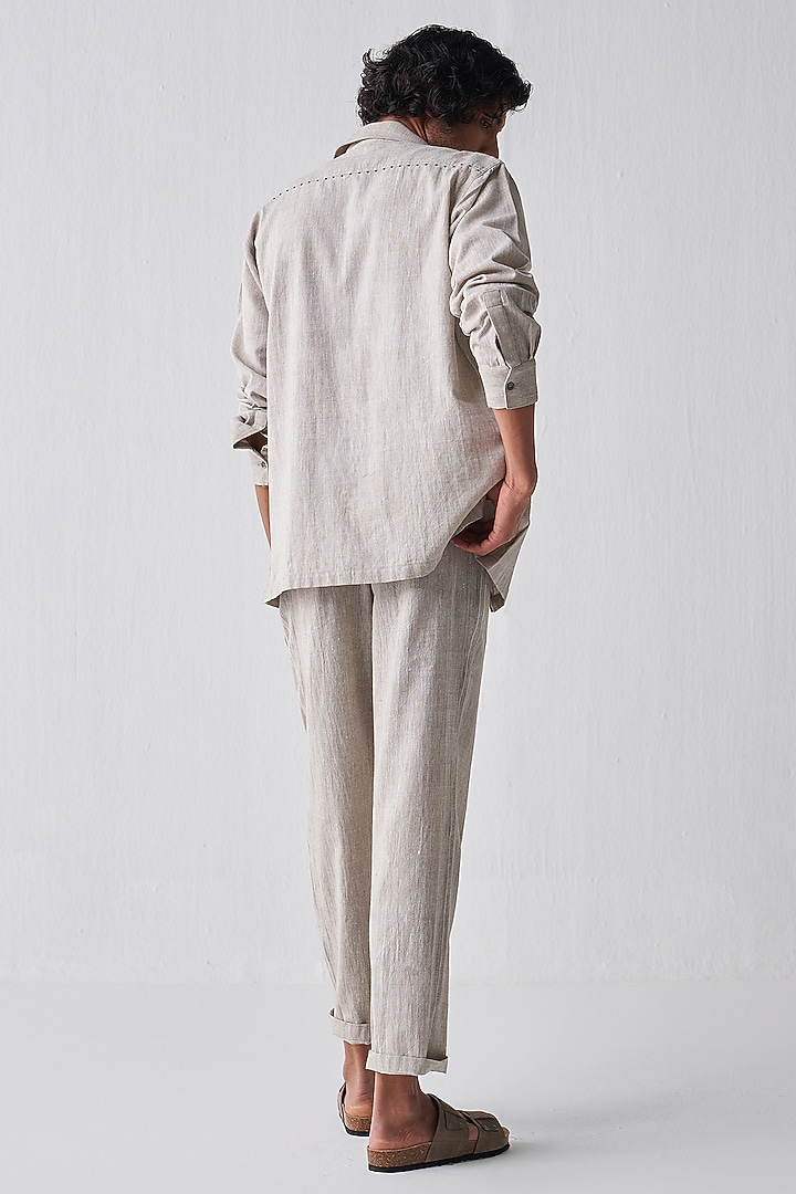 Beige Handloom Cotton Pant Set by Three Men at Pernia's Pop Up Shop