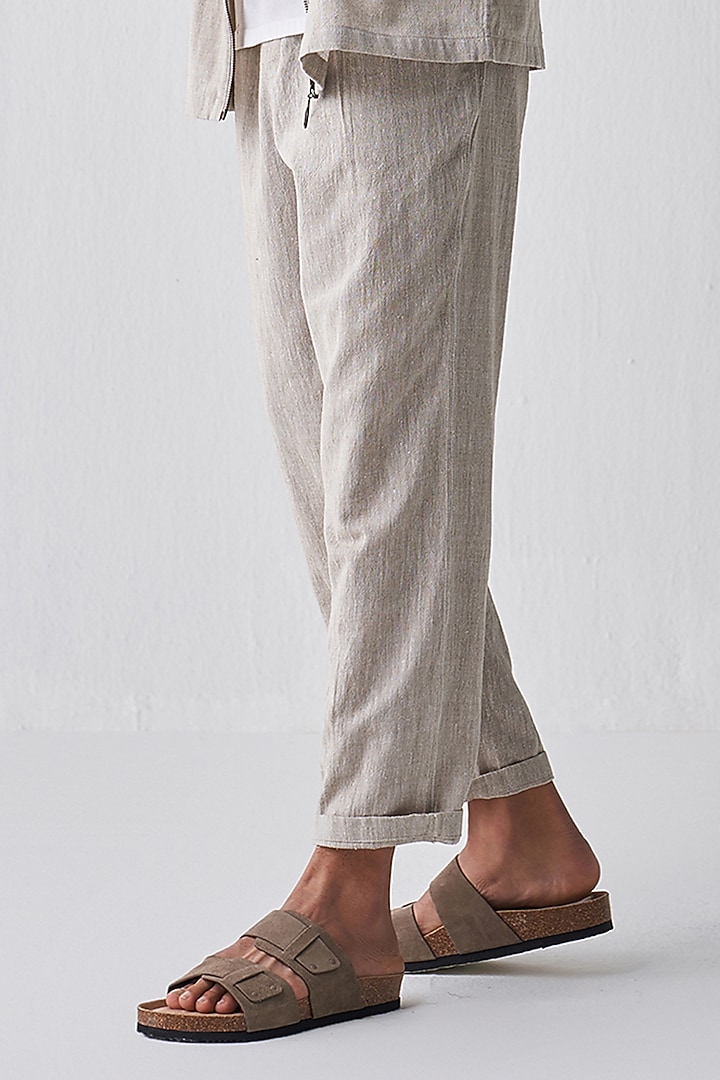 Beige Handloom Cotton Pant Set by Three Men at Pernia's Pop Up Shop