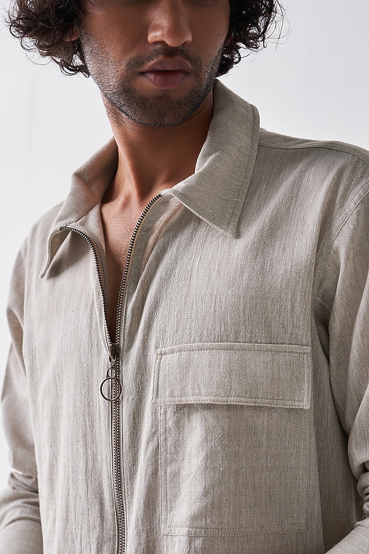 Beige Handloom Cotton Pant Set by Three Men at Pernia's Pop Up Shop