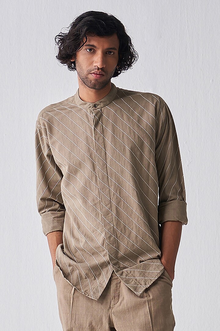 Sage Handloom Cotton Embroidered Co-Ord Set by Three Men at Pernia's Pop Up Shop