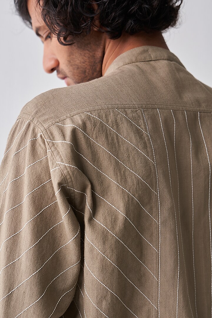 Sage Handloom Cotton Embroidered Co-Ord Set by Three Men at Pernia's Pop Up Shop