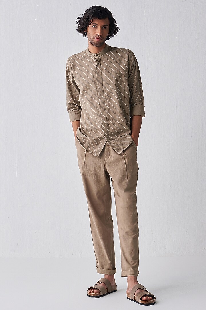 Sage Handloom Cotton Embroidered Co-Ord Set by Three Men at Pernia's Pop Up Shop