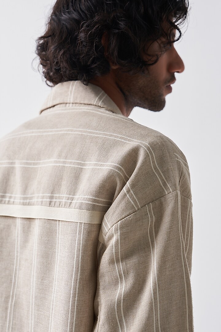 Beige Handloom Cotton Jacket Set by Three Men at Pernia's Pop Up Shop
