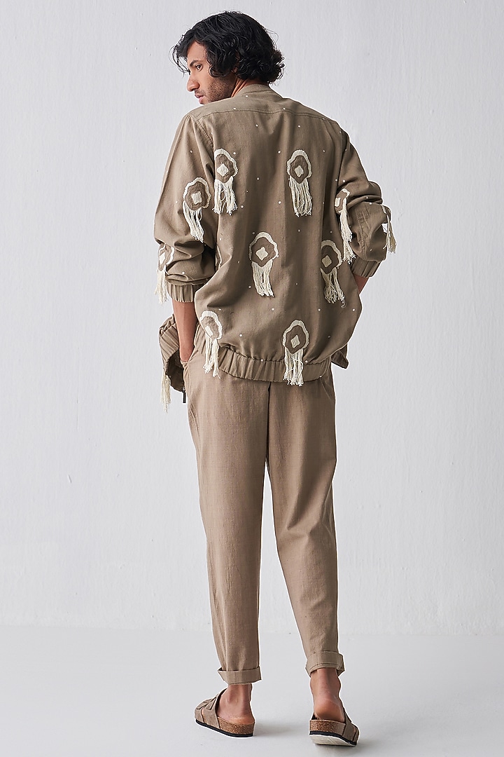 Sage Handloom Cotton Bomber Jacket Set by Three Men at Pernia's Pop Up Shop