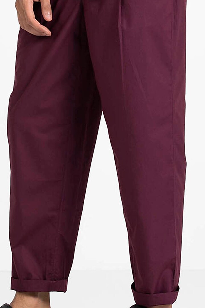 Wine Poplin Pleated Pants by Three Men at Pernia's Pop Up Shop