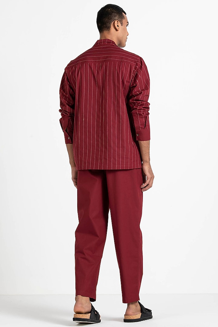 Crimson Red Poplin Pleated Pants by Three Men at Pernia's Pop Up Shop