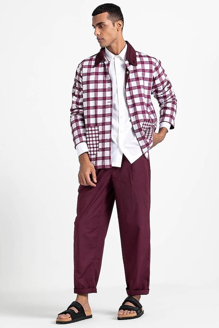 Wine Cotton Twill Trousers by Three Men