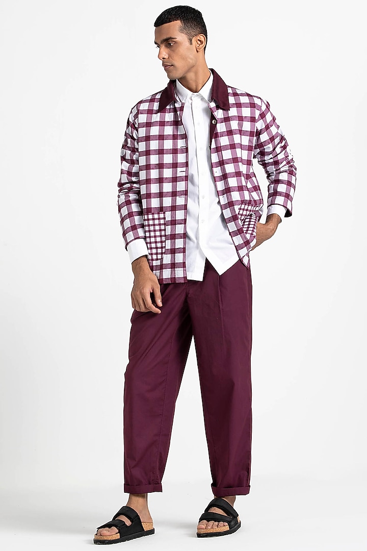 Wine Cotton Twill Trousers by Three Men at Pernia's Pop Up Shop