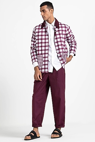 Wine Cotton Twill Trousers by Three Men
